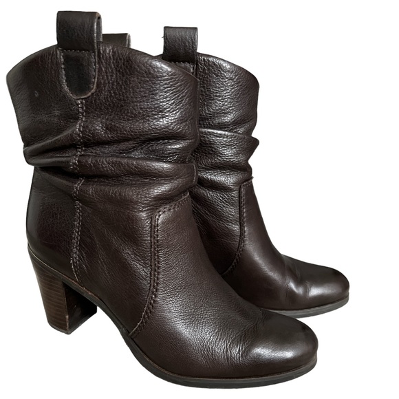 CIRCA JOAN AND DAVID brown leather ruched cowboy western style booties 5.5 - Picture 1 of 8